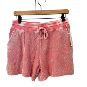 Splendid Waffle Weave Pink Mineral Wash Thermal Drawstring Pockets Sleep Shorts